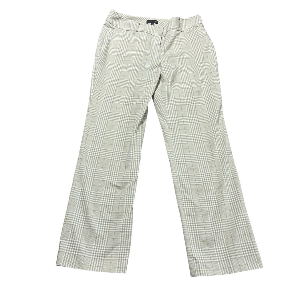 The Limited New Drew Cream Plaid Wide Leg Pants Gold Accent Size 12 Business